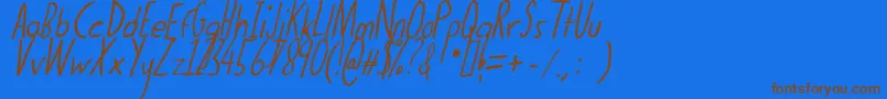 フォントThedogatemyhomeworkital – 茶色の文字が青い背景にあります。