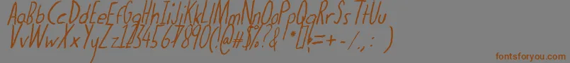 フォントThedogatemyhomeworkital – 茶色の文字が灰色の背景にあります。