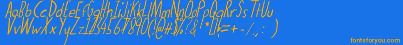Thedogatemyhomeworkital-Schriftart – Orangefarbene Schriften auf blauem Hintergrund
