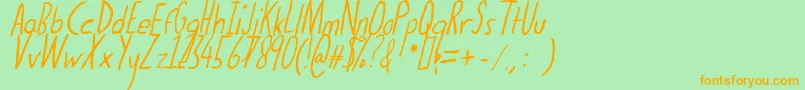 フォントThedogatemyhomeworkital – オレンジの文字が緑の背景にあります。