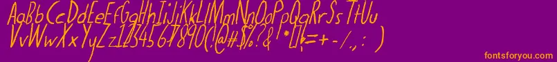 Thedogatemyhomeworkital-Schriftart – Orangefarbene Schriften auf violettem Hintergrund