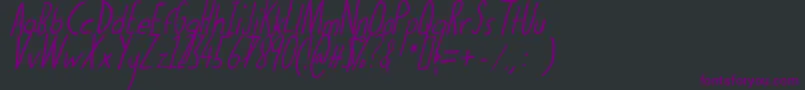 フォントThedogatemyhomeworkital – 黒い背景に紫のフォント
