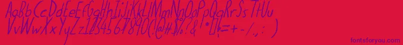 Thedogatemyhomeworkital-Schriftart – Violette Schriften auf rotem Hintergrund