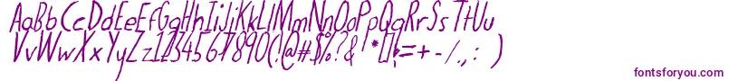 Thedogatemyhomeworkital-Schriftart – Violette Schriften auf weißem Hintergrund