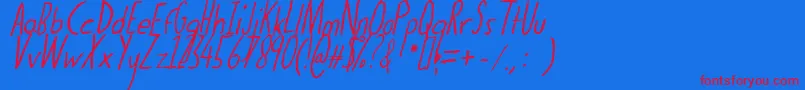 Thedogatemyhomeworkital-Schriftart – Rote Schriften auf blauem Hintergrund