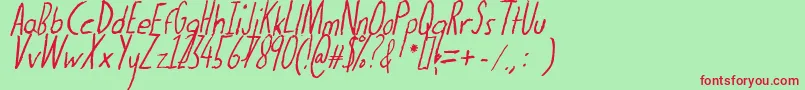 Шрифт Thedogatemyhomeworkital – красные шрифты на зелёном фоне