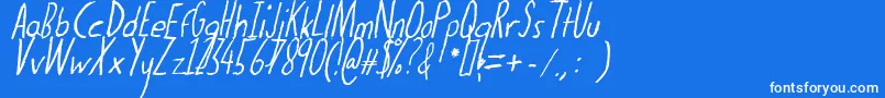 Thedogatemyhomeworkital-Schriftart – Weiße Schriften auf blauem Hintergrund
