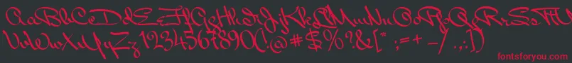 フォントMissPackgope – 黒い背景に赤い文字