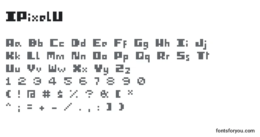 Fuente IPixelU - alfabeto, números, caracteres especiales