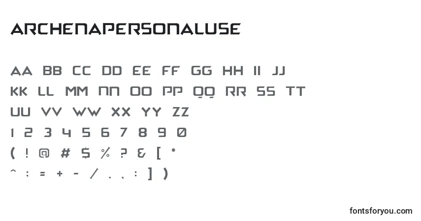 Fuente ArchenaPersonalUse - alfabeto, números, caracteres especiales