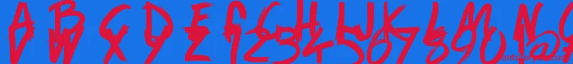 GameOfBrush-Schriftart – Rote Schriften auf blauem Hintergrund