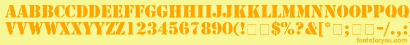 フォントStamp – オレンジの文字が黄色の背景にあります。