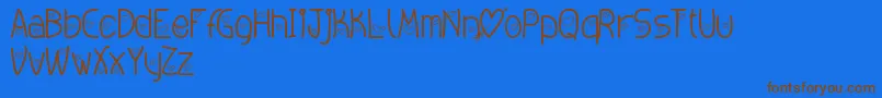 Amoremio-Schriftart – Braune Schriften auf blauem Hintergrund