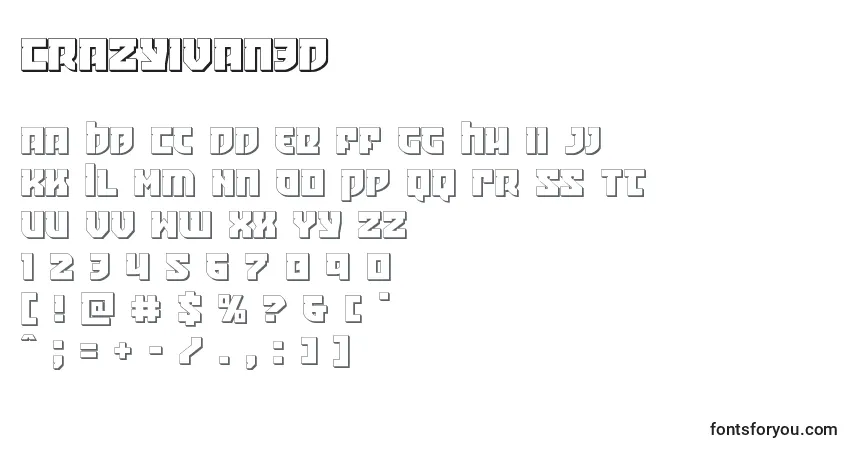 Czcionka Crazyivan3D – alfabet, cyfry, specjalne znaki