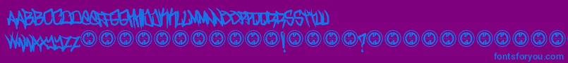 フォントTurntupBold – 紫色の背景に青い文字