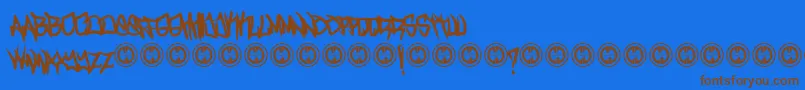 フォントTurntupBold – 茶色の文字が青い背景にあります。