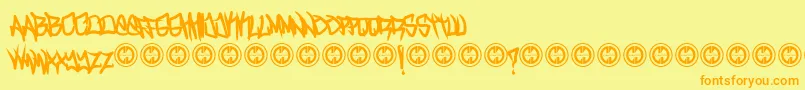 フォントTurntupBold – オレンジの文字が黄色の背景にあります。