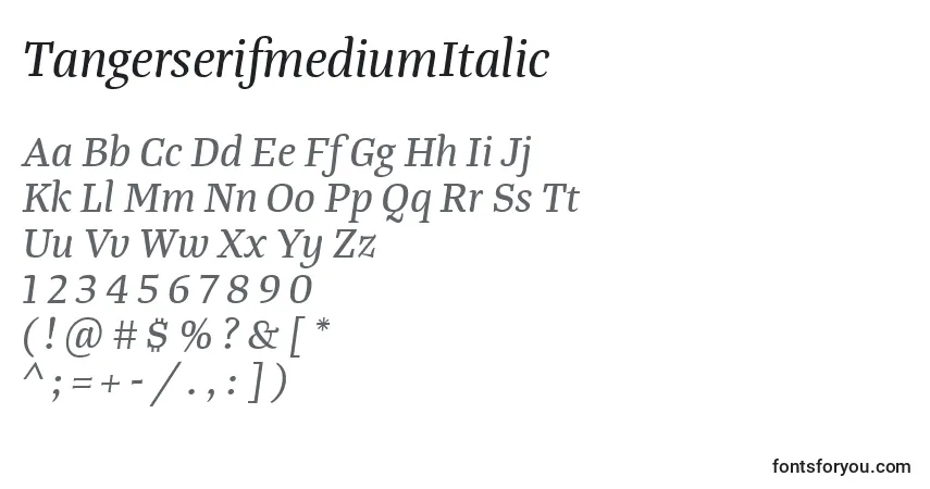 A fonte TangerserifmediumItalic – alfabeto, números, caracteres especiais