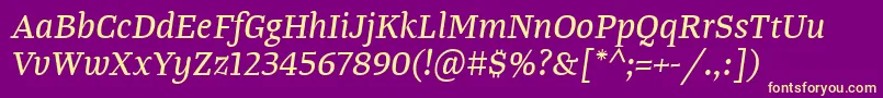 Fonte TangerserifmediumItalic – fontes amarelas em um fundo roxo