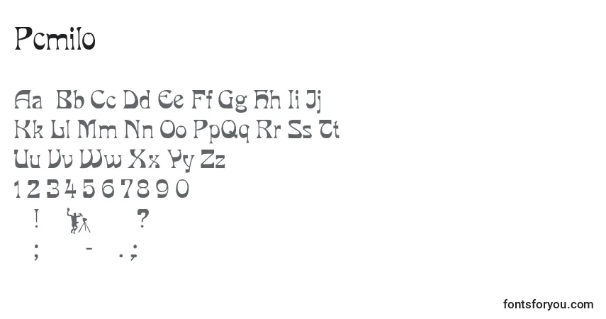 Schriftart Pcmilo – Alphabet, Zahlen, spezielle Symbole