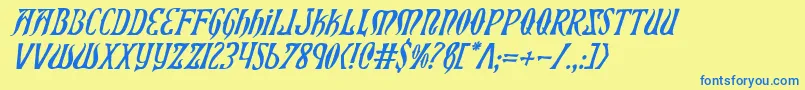 フォントXiphosItalic – 青い文字が黄色の背景にあります。