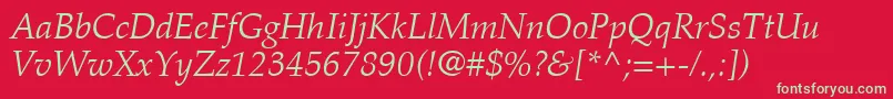 Fonte PalatinoLtLightItalic – fontes verdes em um fundo vermelho