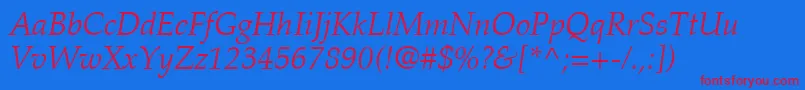 PalatinoLtLightItalic Font – Red Fonts on Blue Background