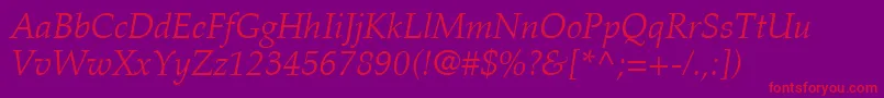 PalatinoLtLightItalic Font – Red Fonts on Purple Background