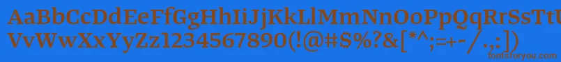 フォントTangerserifwideSemibold – 茶色の文字が青い背景にあります。