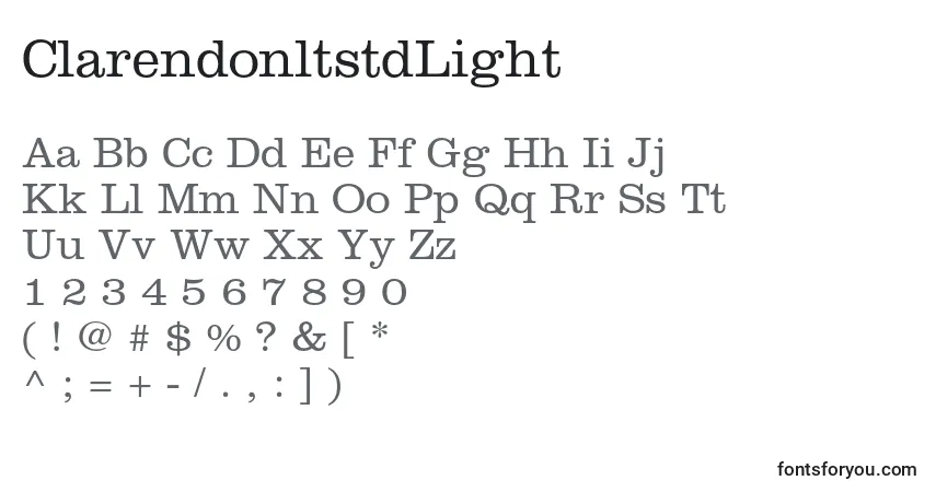 A fonte ClarendonltstdLight – alfabeto, números, caracteres especiais
