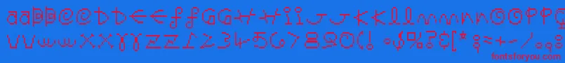 Saturno-Schriftart – Rote Schriften auf blauem Hintergrund