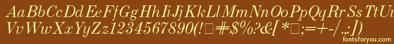 Usualnew Italicフォントについての詳細 フォントUsualnew Italic – 黄色のフォント、茶色の背景