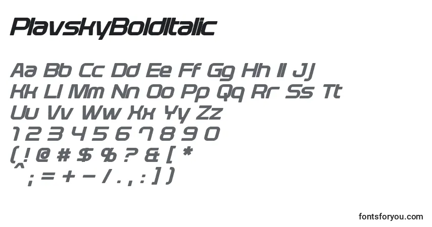 Czcionka PlavskyBoldItalic – alfabet, cyfry, specjalne znaki