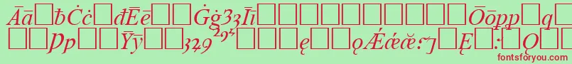 TimesOldEnglishItalic-fontti – punaiset fontit vihreällä taustalla