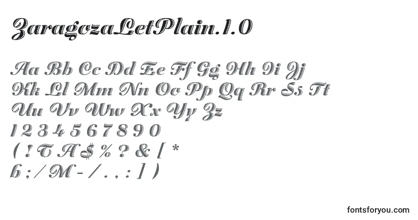 Czcionka ZaragozaLetPlain.1.0 – alfabet, cyfry, specjalne znaki