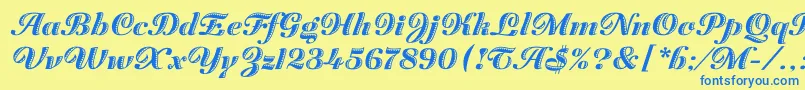 フォントZaragozaLetPlain.1.0 – 青い文字が黄色の背景にあります。