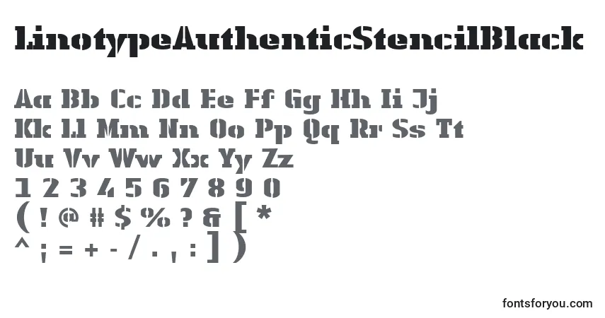 A fonte LinotypeAuthenticStencilBlack – alfabeto, números, caracteres especiais