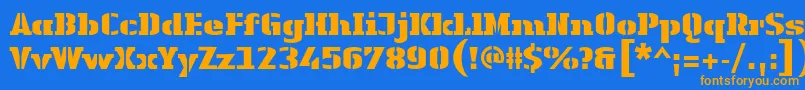 LinotypeAuthenticStencilBlack-Schriftart – Orangefarbene Schriften auf blauem Hintergrund