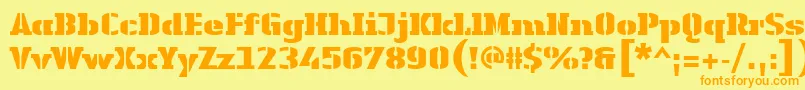 フォントLinotypeAuthenticStencilBlack – オレンジの文字が黄色の背景にあります。