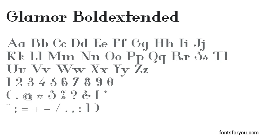 A fonte Glamor Boldextended – alfabeto, números, caracteres especiais