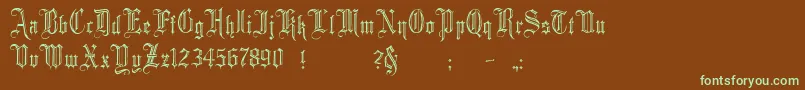 フォントMinsterNo2 – 緑色の文字が茶色の背景にあります。