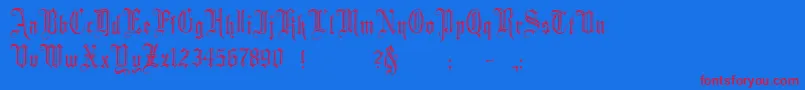 MinsterNo2-Schriftart – Rote Schriften auf blauem Hintergrund