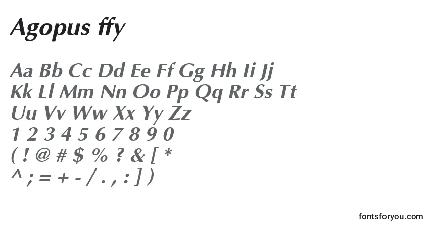 Schriftart Agopus ffy – Alphabet, Zahlen, spezielle Symbole