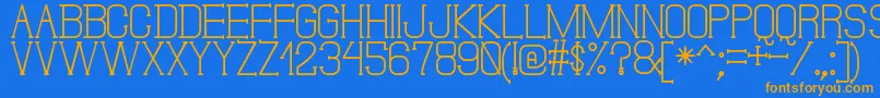 フォントDonMoiseSt – オレンジ色の文字が青い背景にあります。