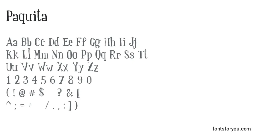 Шрифт Paquita – алфавит, цифры, специальные символы