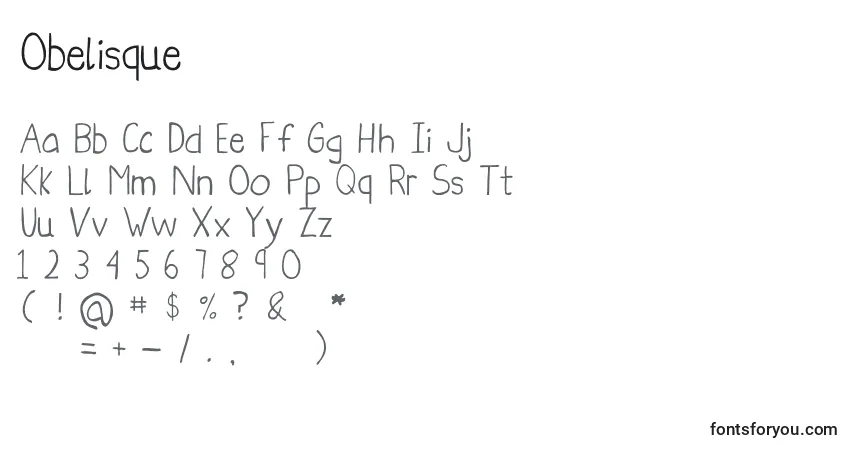Czcionka Obelisque – alfabet, cyfry, specjalne znaki