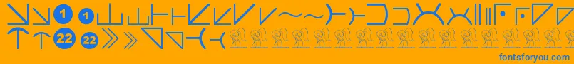 Weitere Informationen zur FuturamaAlienAlphabetTwo-Schriftart FuturamaAlienAlphabetTwo-Schriftart – Blaue Schriften auf orangefarbenem Hintergrund
