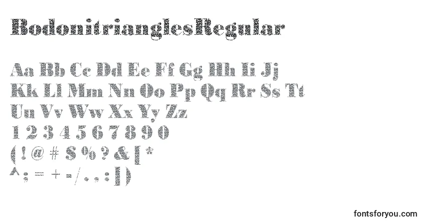 Czcionka BodonitrianglesRegular – alfabet, cyfry, specjalne znaki
