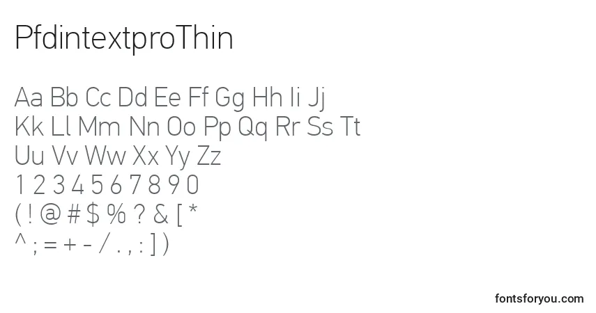 Шрифт PfdintextproThin – алфавит, цифры, специальные символы