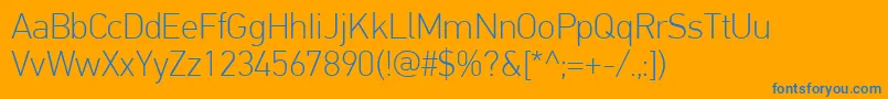 PfdintextproThin-Schriftart – Blaue Schriften auf orangefarbenem Hintergrund